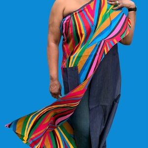 AFRICAN PRINT/DENIM DUSTER - Denim & Multi-Color print.